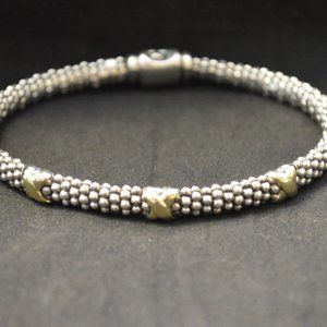 Lagos Signature Caviar~Two-Tone mini Bracelet~6mm~Three Station X~925/18K Gold